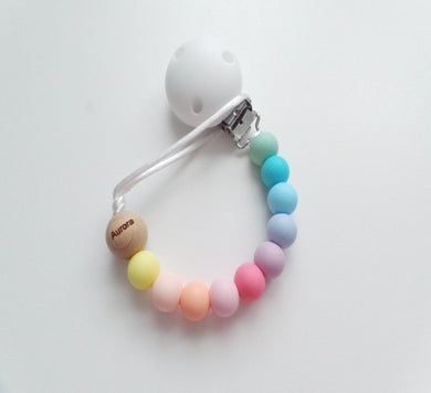 Personalised Pastel Rainbow Dummy clip
