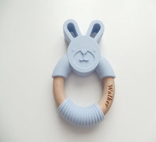Load image into Gallery viewer, Personalised Bunny Teething Ring - Blue
