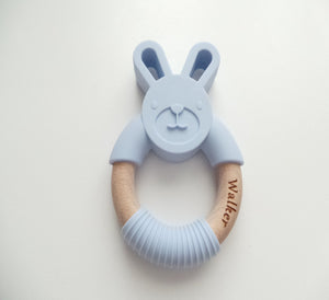 Personalised Bunny Teething Ring - Blue