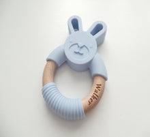 Load image into Gallery viewer, Personalised Bunny Teething Ring - Blue 
