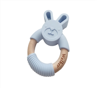 Personalised Bunny Teething Ring - Blue 