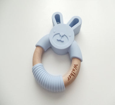 Personalised Bunny Teething Ring - Blue 
