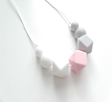 Teething Necklace Pink, white & grey