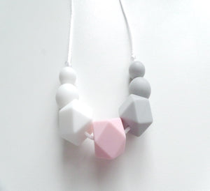 Teething Necklace White, Grey & Pink