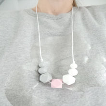 Load image into Gallery viewer, Teething Necklace White, Grey &amp; Pink
