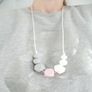 Teething Necklace White, Grey & Pink