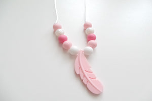 Kids Silicone Necklace Pink Feather