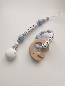 Personalised Dummy clip and Teething ring set - Elephant - More colors available