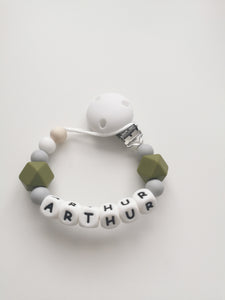 Personalised Dummy clip  & Teething ring Gift set - Heart - More colors available