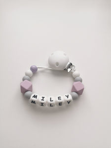 Personalised Dummy clip  & Teething ring Gift set - Heart - More colors available