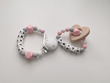 Load image into Gallery viewer, Personalised Dummy clip  &amp; Teething ring Gift set - Heart - More colors available
