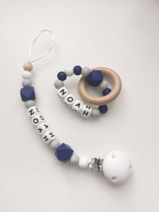 Personalised Dummy clip and Teething ring set  - More colors available