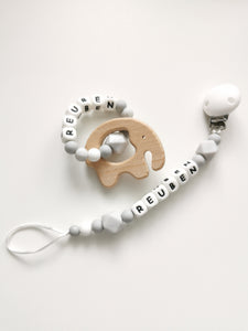 Personalised Dummy clip and Teething ring set - Elephant - More colors available