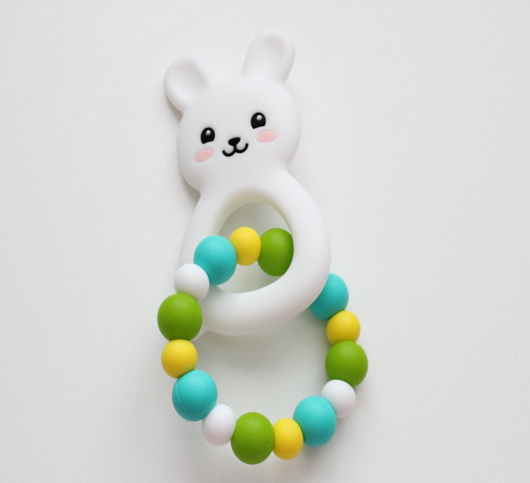 Bunny Teething ring - Teal & Green