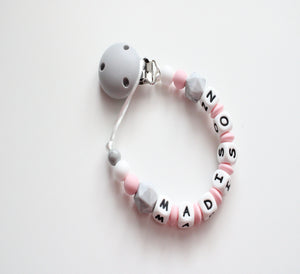 Personalised Dummy clip - Pink & Grey