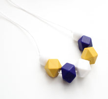Load image into Gallery viewer, Teething necklace Navy, Mustard and White 
