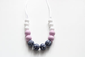 Teething Necklace Grey Leopard & Lilac