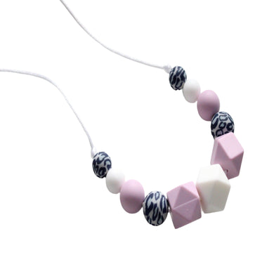 Teething Necklace Grey Leopard & Lilac 