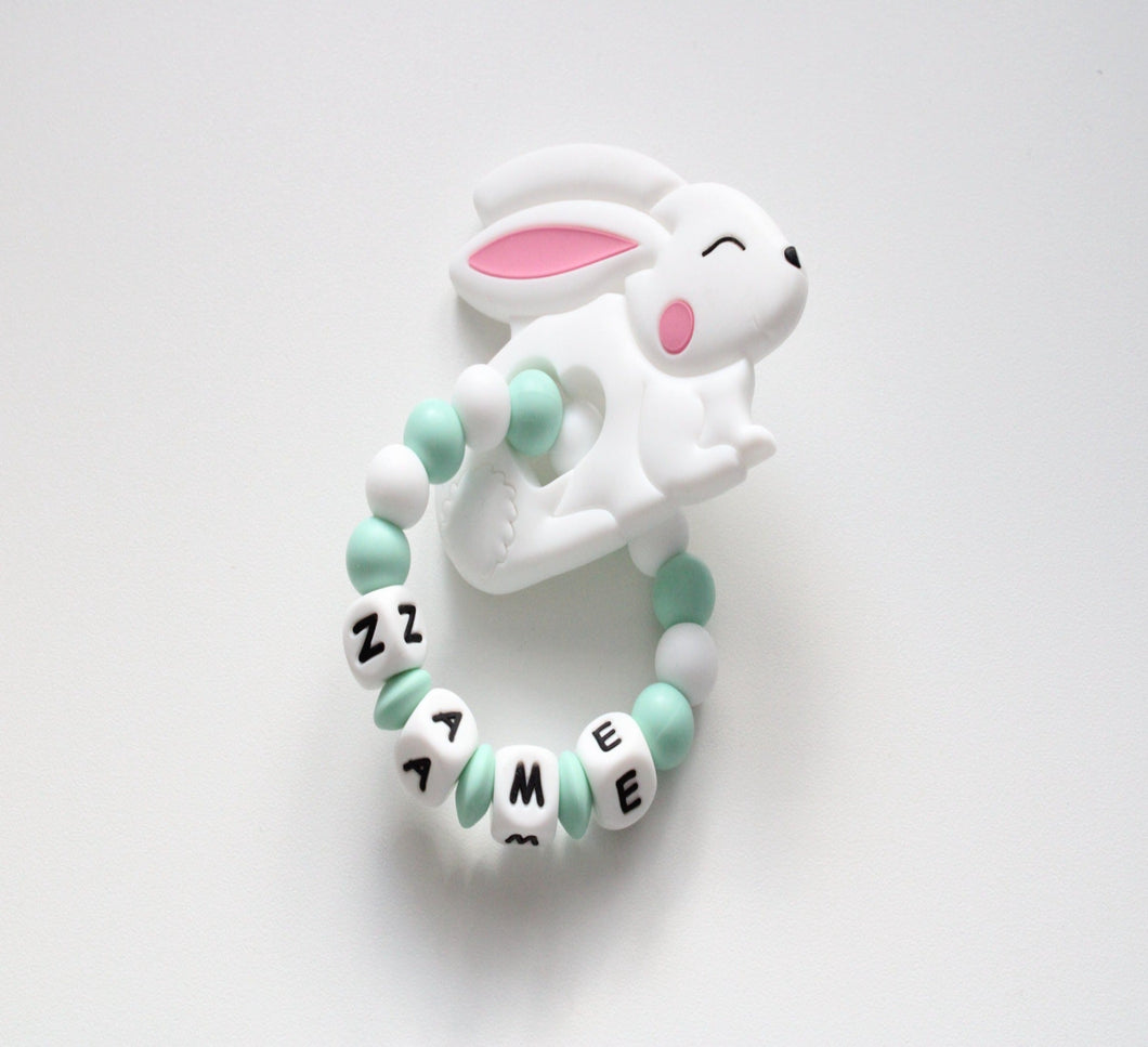Personalised Bunny Teething ring - Mint
