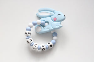 Personalised Bunny Teething ring - Blue