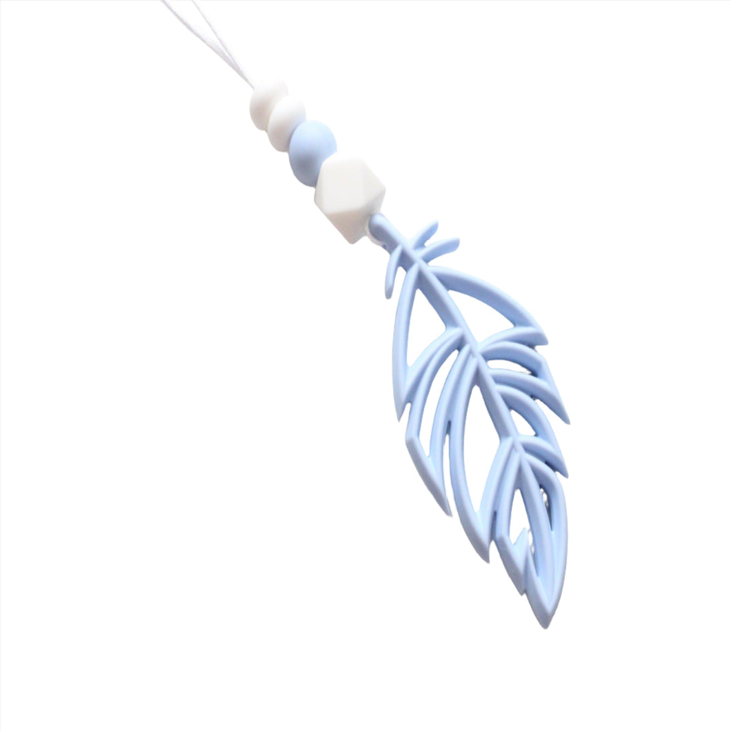 Teething Necklace - Pale Blue Leaf