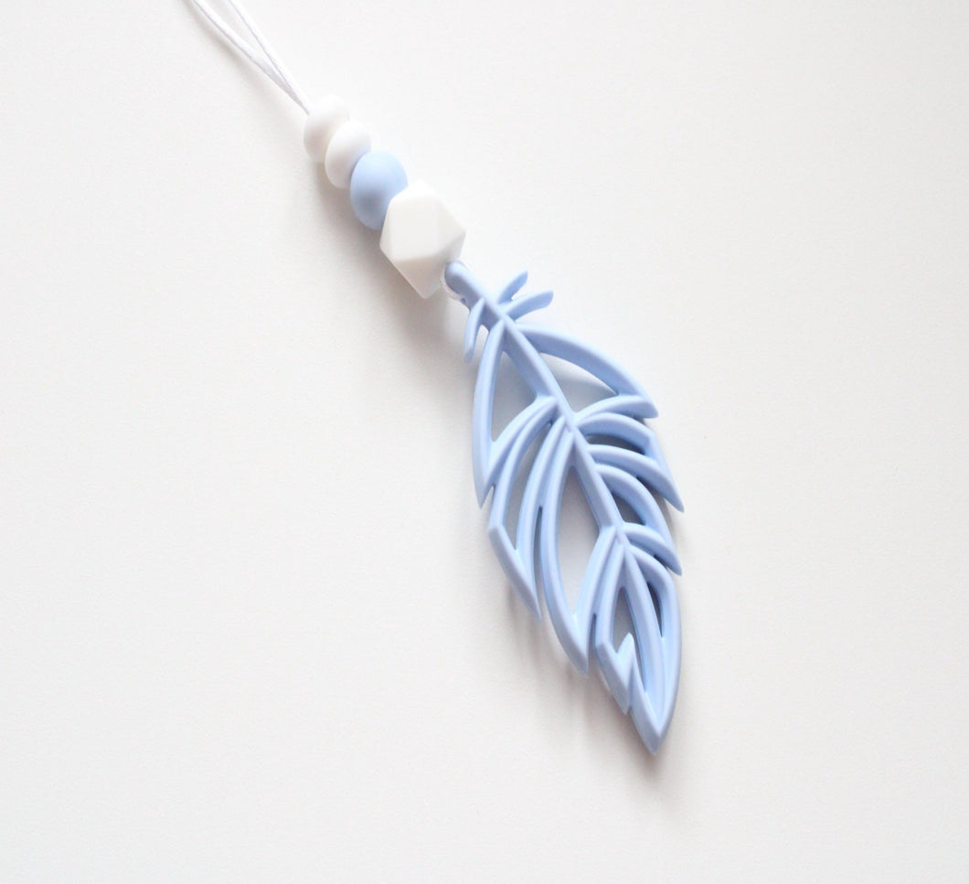 Teething Necklace - Pale Blue Leaf