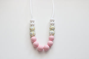 Teething necklace - Pink, Floral & White