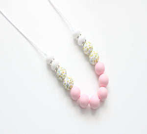 Teething necklace - Pink, Floral & White