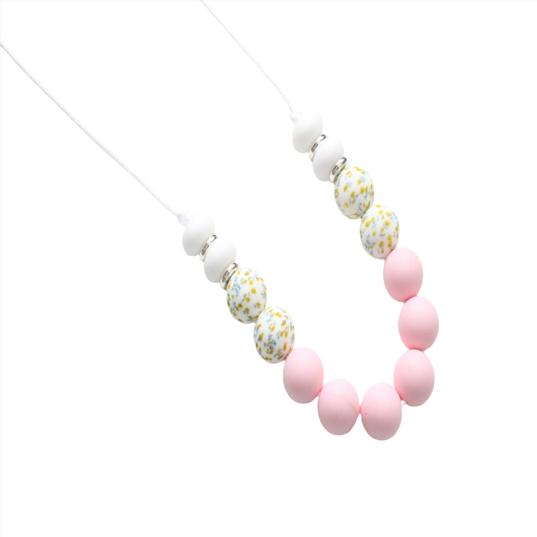 Teething necklace - Pink, Floral & White