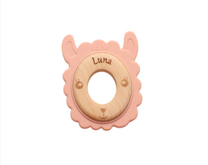 Personalised Lama Teething Ring - Dusky Pink