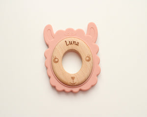 Personalised Lama Teething Ring - Dusky Pink