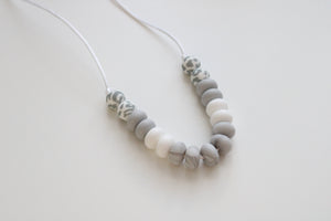 Teething Necklace - Light Grey Leopard