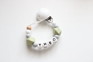 Personalised Silicone dummy clip- Hexagon beads - More colors available