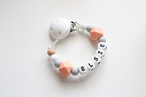 Personalised Silicone dummy clip- Hexagon beads - More colors available