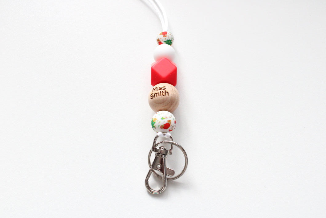 Personalised  Christmas Engraved Lanyard, Beaded Lanyard