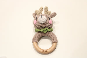 Personalised Rattle Crochet Deer - Green