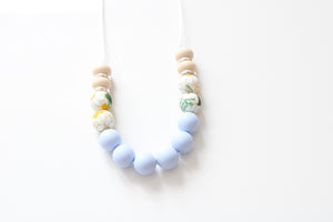 Teething necklace - Pale Blue, Floral & Beige