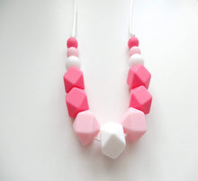 Load image into Gallery viewer, Teething Necklace Strawberry &amp; cream Pink and White beads
