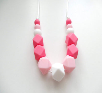 Teething Necklace Strawberry & cream Pink and White beads