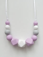 Load image into Gallery viewer, Teething Necklace Lilac, White &amp; Grey

