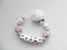 Load image into Gallery viewer, Personalised Silicone dummy clip- Hexagon beads - More colors available

