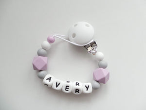 Personalised Silicone dummy clip- Hexagon beads - More colors available