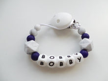 Load image into Gallery viewer, Personalised Dummy clip - Marble &amp; Navy Blue

