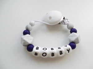 Personalised Dummy clip - Marble & Navy Blue