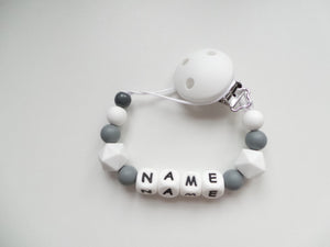 Personalised Dummy clip - Marble & Grey
