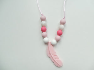 Kids Silicone Necklace Pink Feather