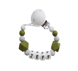 Personalised  Silicone dummy clip - Army green & Marble grey