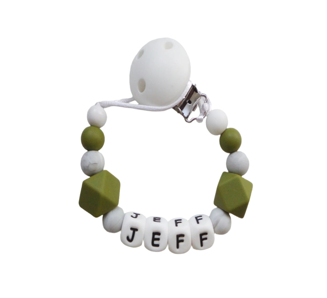 Personalised  Silicone dummy clip - Army green & Marble grey