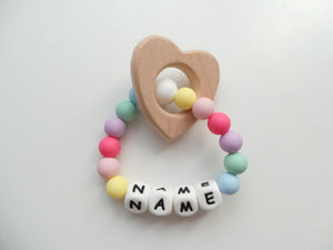 Personalised Rainbow Teething Ring - Heart