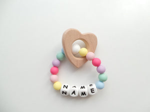 Personalised Rainbow Teething Ring - Heart